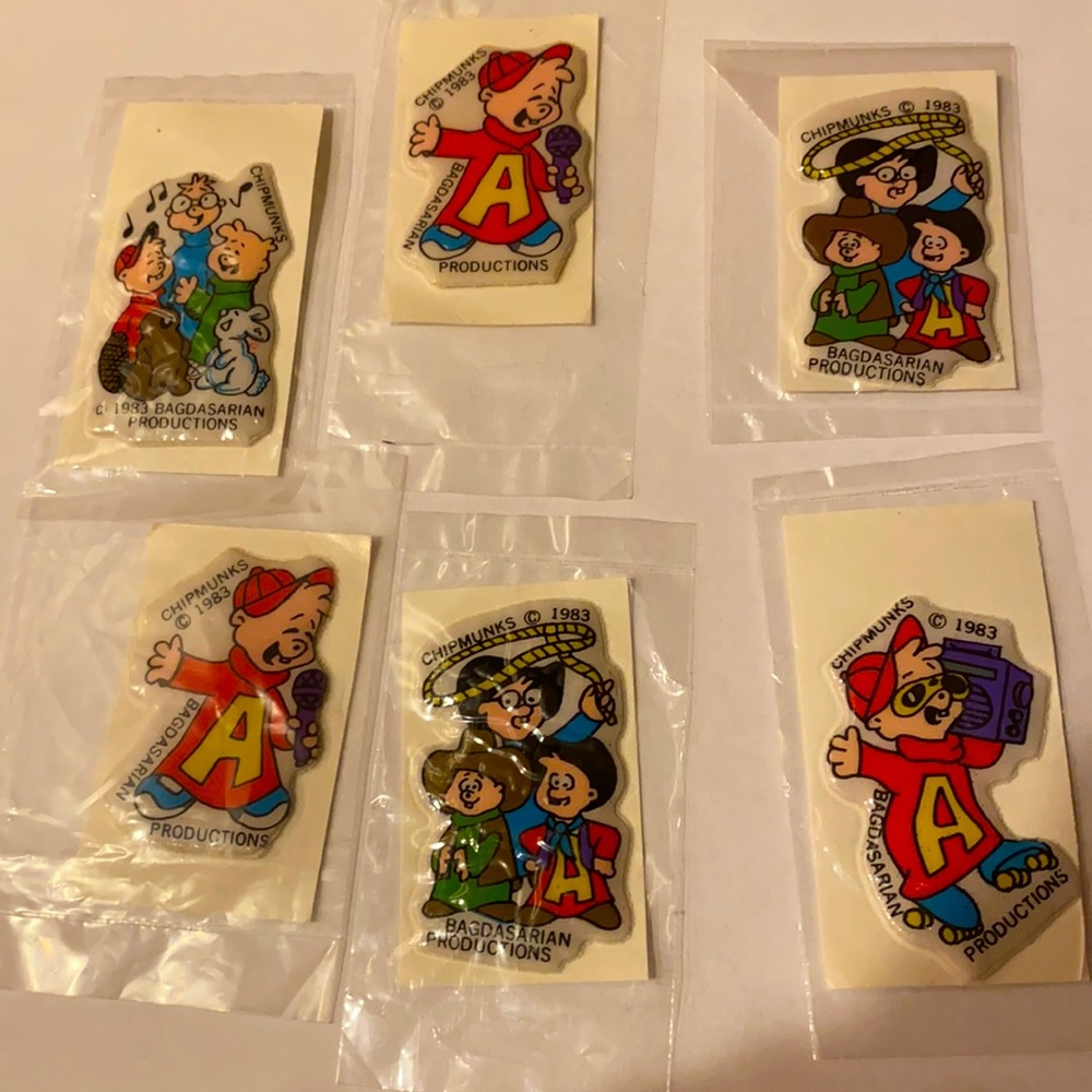 Vintage ALVIN AND THE CHIPMUNKS 1983 puffy stickers set of six, new